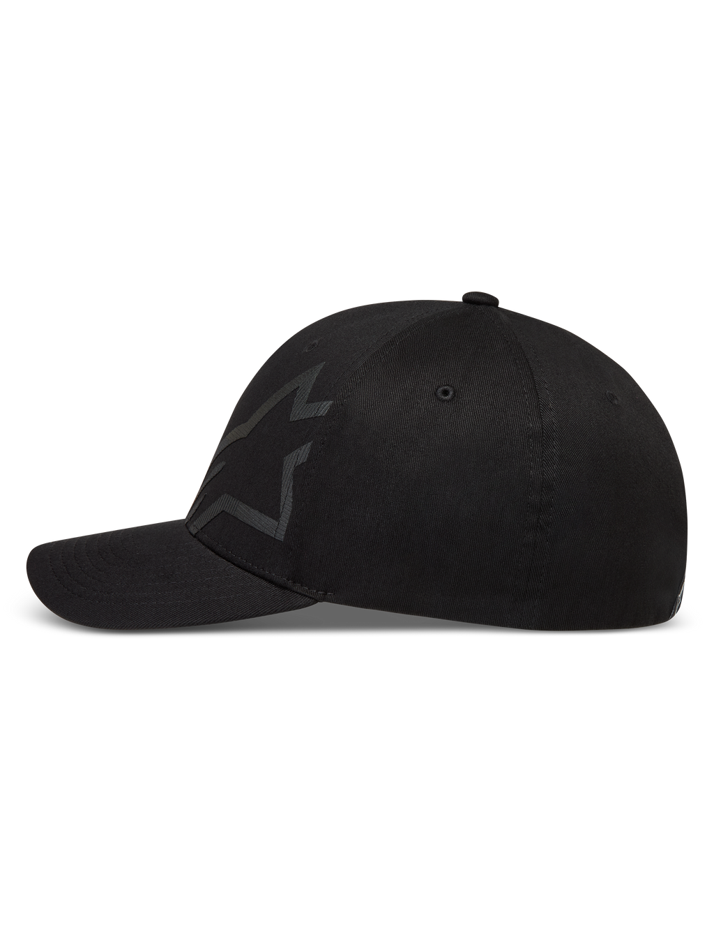 Alpinestars Maze Kappe, schwarze Sportswear-Kappe aus Twill mit strukturiertem Astars-Logo und gebogenem Schirm.
