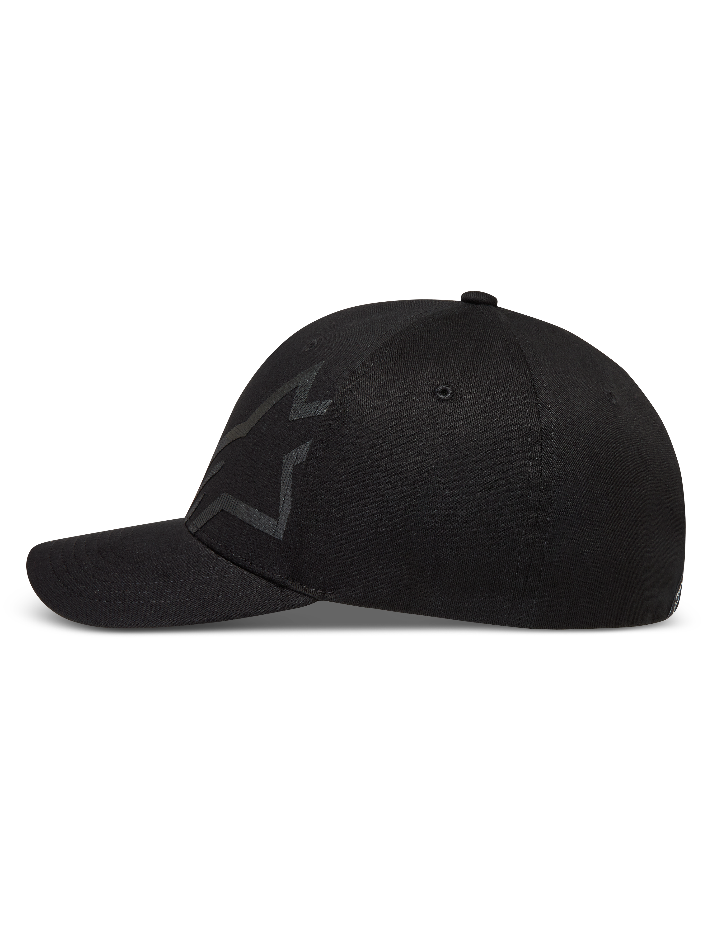 Alpinestars Maze Kappe, schwarze Sportswear-Kappe aus Twill mit strukturiertem Astars-Logo und gebogenem Schirm.