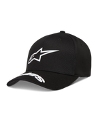 Alpinestars Arclight Kappe, Sportswear, Schwarz und Weiß, Twill, Puff-Druck Astars-Logo und Wortlogo auf dem gebogenen Schirm.