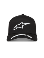 Alpinestars Arclight Kappe, schwarze Sportswear-Kappe aus Twill mit weißem strukturiertem Puff-Druck Astars-Logo und gebogenem Schirm.