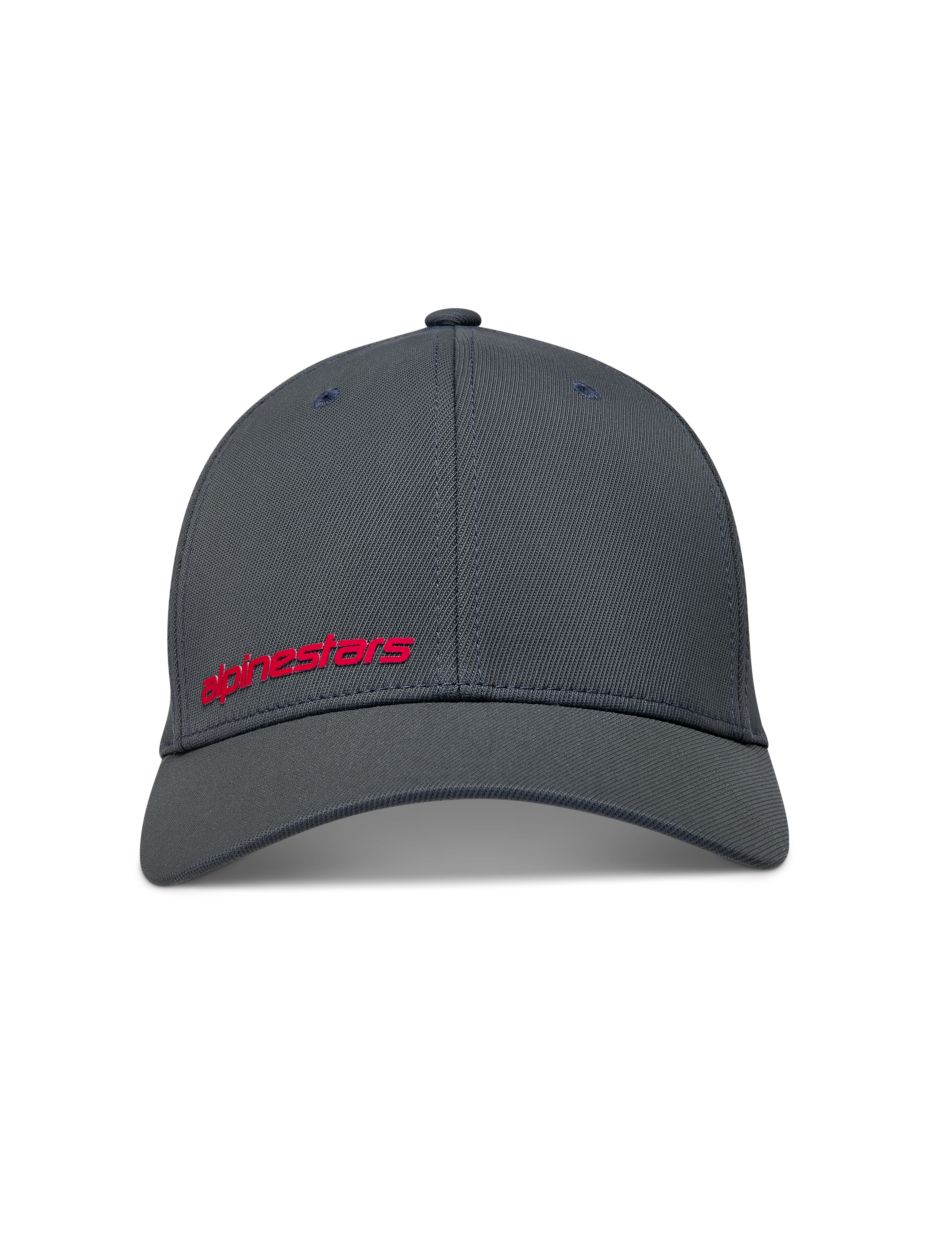 Alpinestars Points Kappe, Sportswear-Baseballkappe in Dunkelgrau mit rotem HD-Wortlogo, Nylon-Tactel und Flex-Back-Passform.