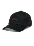 Alpinestars Explorer Strapback Kappe, schwarze Sportswear-Kappe mit pinker Astars-Logo-Stickerei und strukturierter Krone.