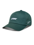 Alpinestars Explorer Strapback Kappe, grüne Sportswear-Kappe aus Twill mit weißer Astars-Stickerei und gebogenem Schirm.