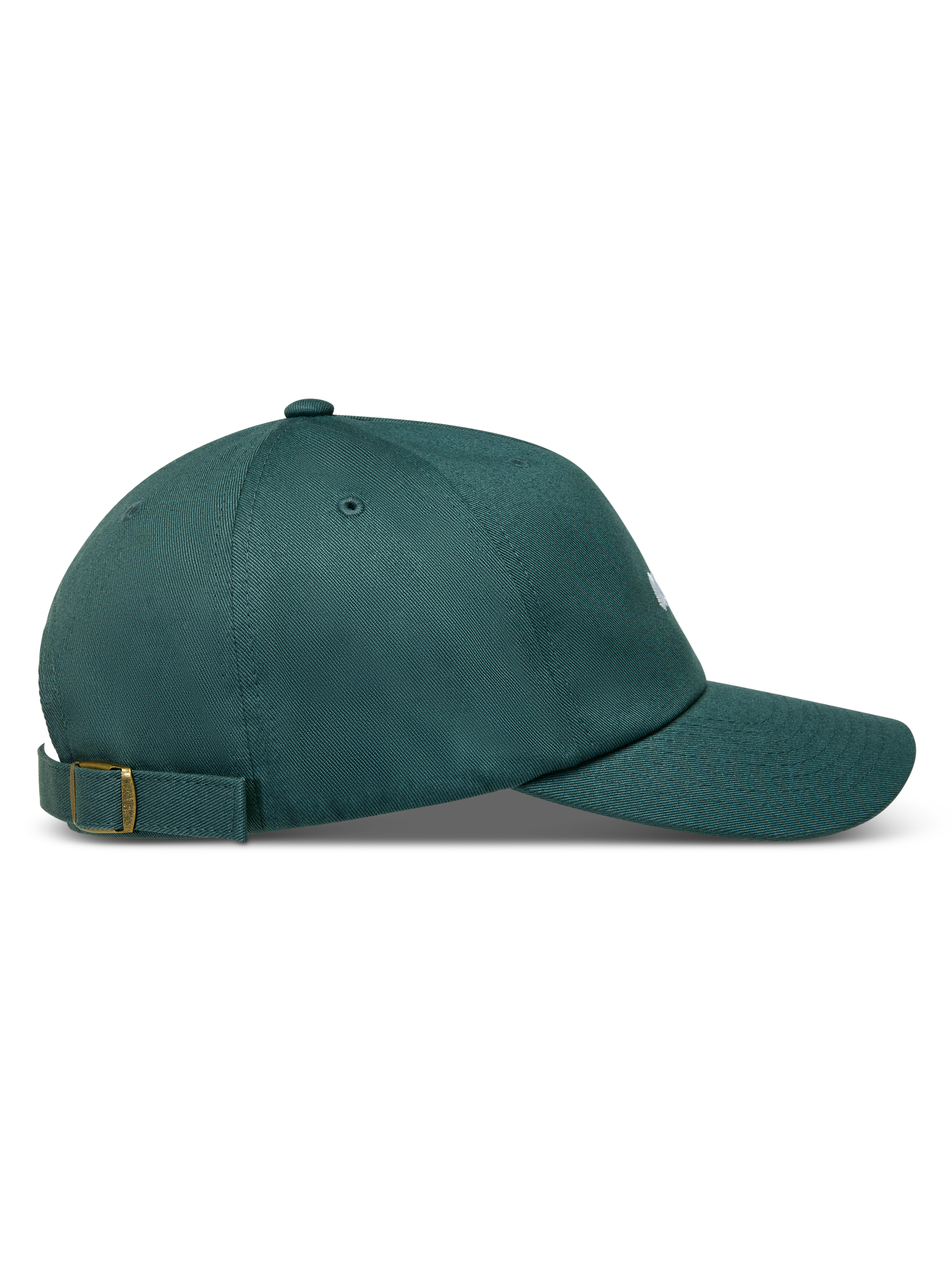 Alpinestars Explorer Strapback Kappe, grüne Sportswear-Cap, Seitenansicht mit gebogenem Schirm und Metallschnalle.