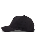 Alpinestars Algo Perf Adjustable Hat in Black, featuring a curved bill and perforated side panels for breathability.