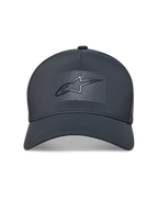 Alpinestars Algo Perf Adjustable Kappe, dunkelgraue Sportkappe aus technischem Material mit Sonic-Weld-Logo und gebogenem Schirm.