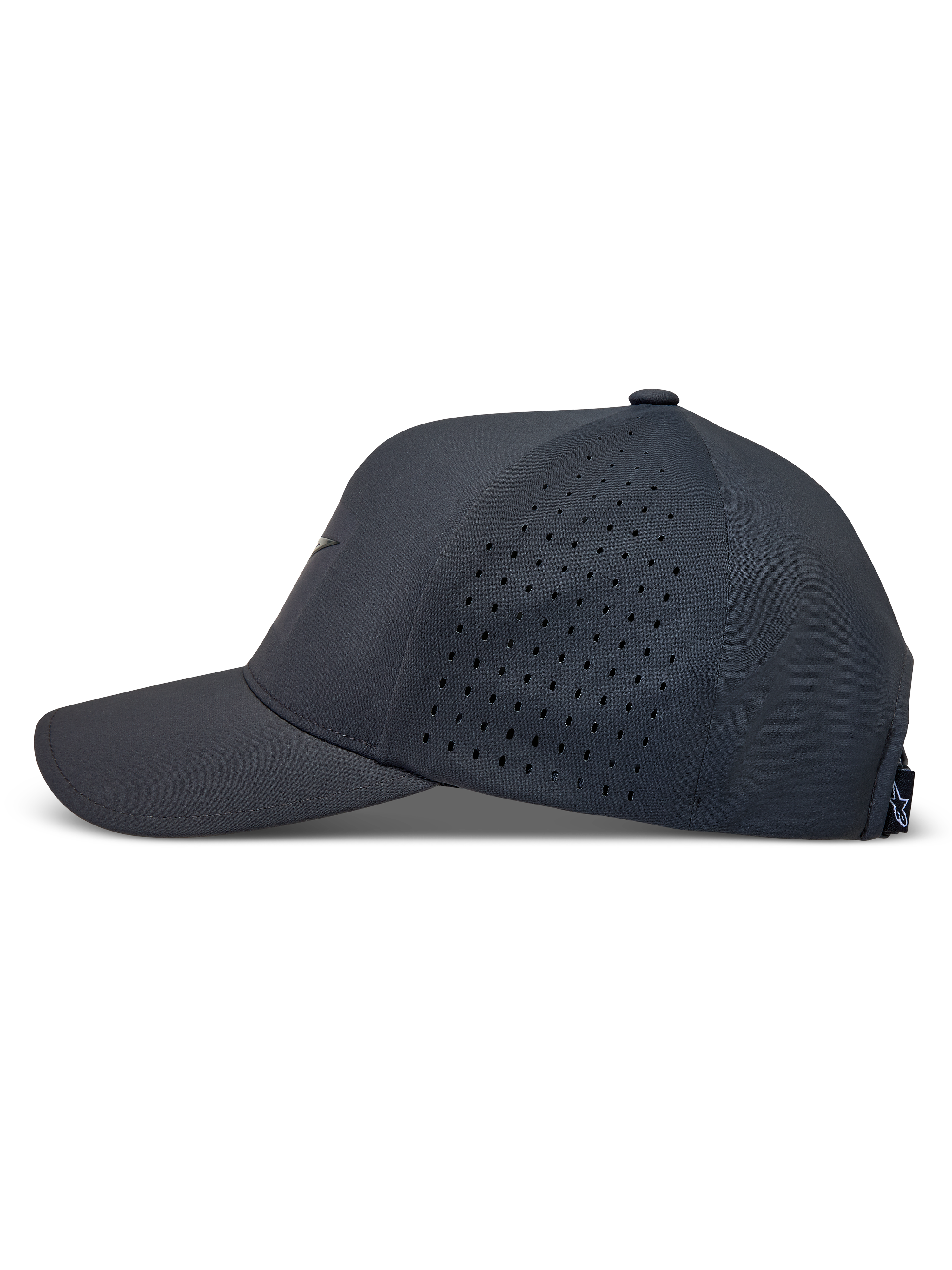 Alpinestars Algo Perf Adjustable Kappe, dunkelgraue Sportswear-Kappe mit seitlichen Perforationen und gebogenem Schirm.