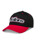 Alpinestars Retro Snapback Kappe, Sportswear Baseball-Cap in Schwarz und Rot mit gebogenem Schirm und besticktem Astars-Logo.