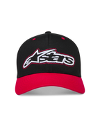 Alpinestars Retro Snapback Kappe, Schwarz und Rot, Sportswear-Kappe mit gebogenem Schirm und besticktem Astars-Logo.