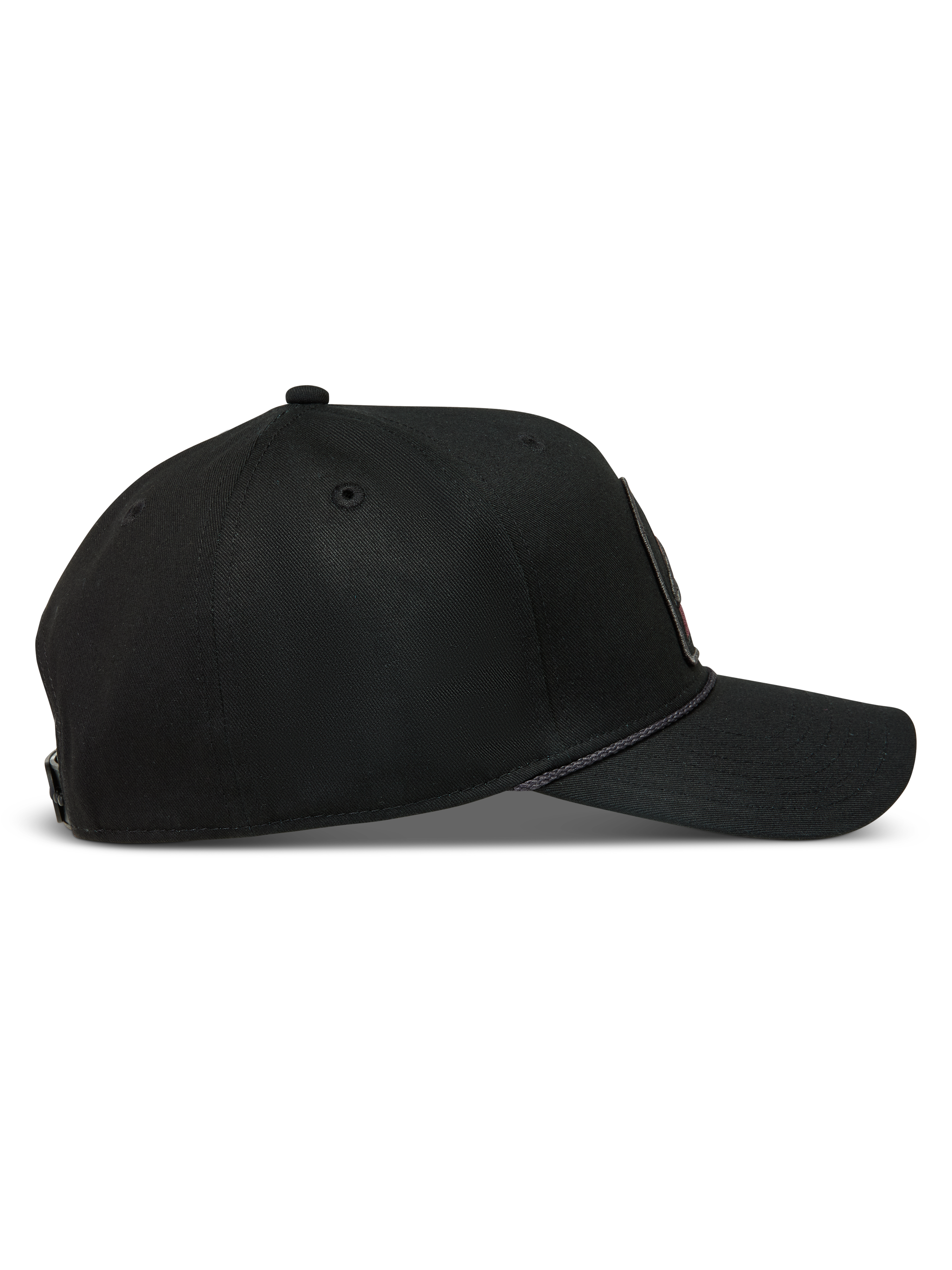 Alpinestars Acme Snapback Kappe, schwarze Sportswear-Kappe aus Twill mit gebogenem Schirm und Seilbesatz.