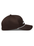 Alpinestars Combo Logo Snapback Hat in Brown, sportswear baseball cap with white embroidered logo, structured crown, and curved bill with white rope accent.