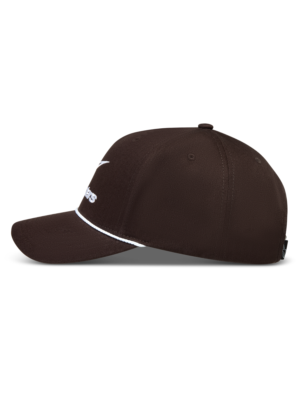 Alpinestars Combo Logo Snapback Hat in Brown, a structured twill sportswear cap with a curved bill and white embroidery.
