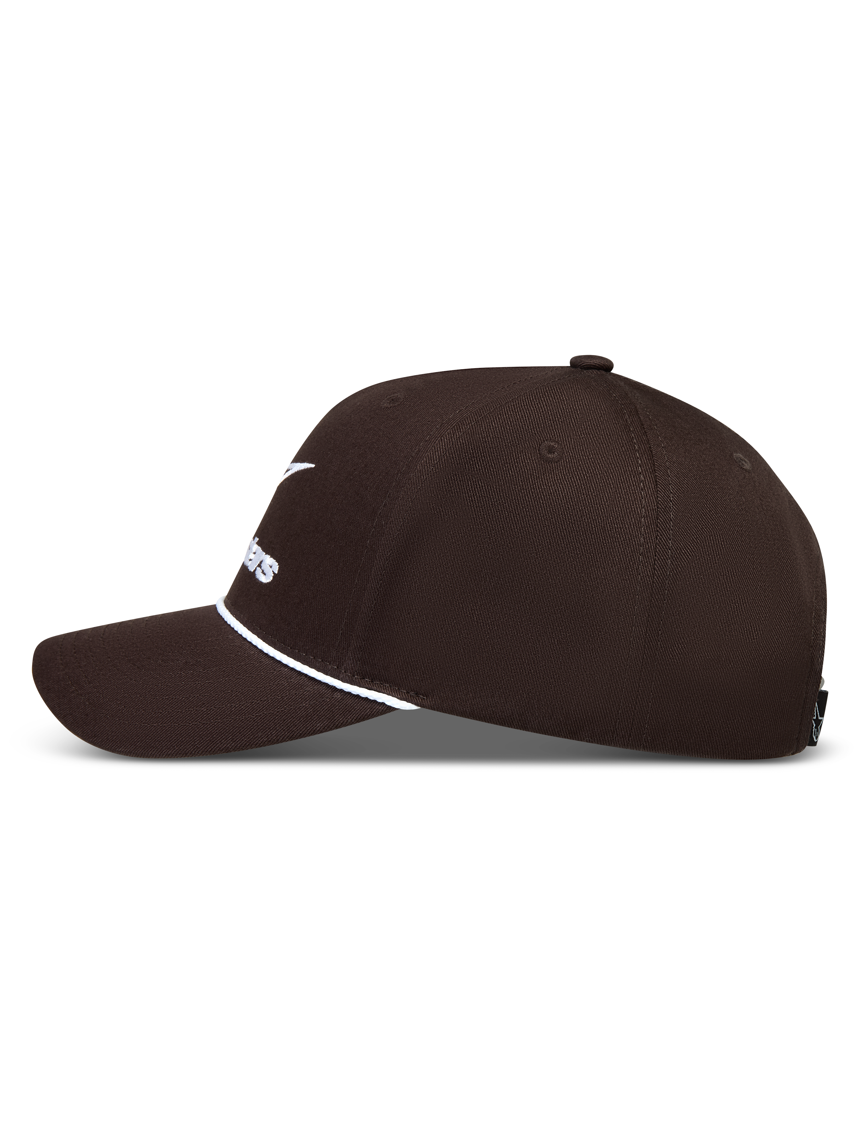Alpinestars Combo Logo Snapback Hat in Brown, a structured twill sportswear cap with a curved bill and white embroidery.