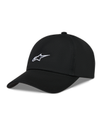 Alpinestars Dylan Dad Kappe, schwarze Twill-Kappe mit weißer Astars-Logo-Stickerei und gebogenem Schirm.