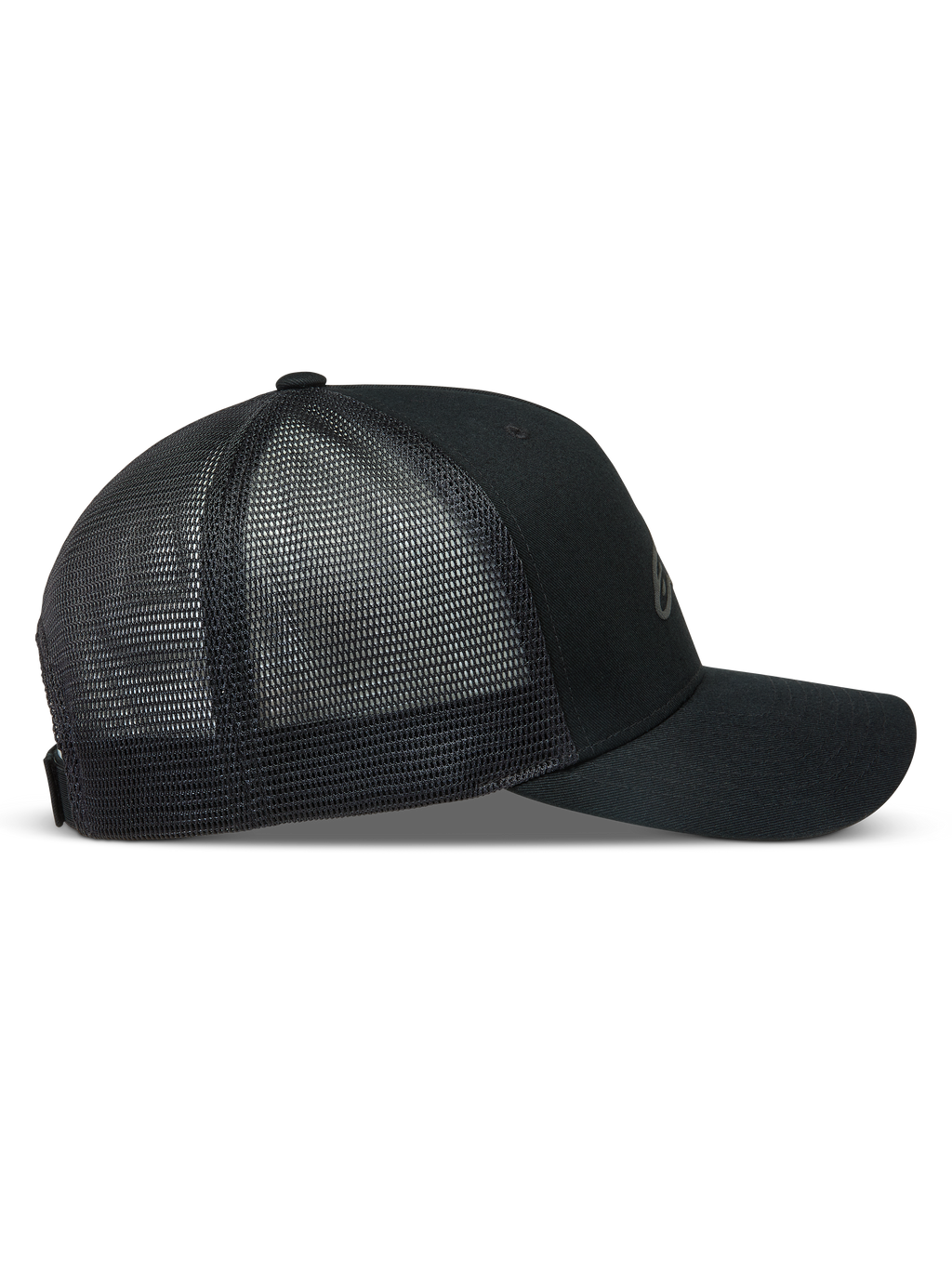 Alpinestars Augment Trucker-Mütze, schwarze Sportswear-Kappe mit gebogenem Schirm, Twill-Front und Mesh-Rückseite.