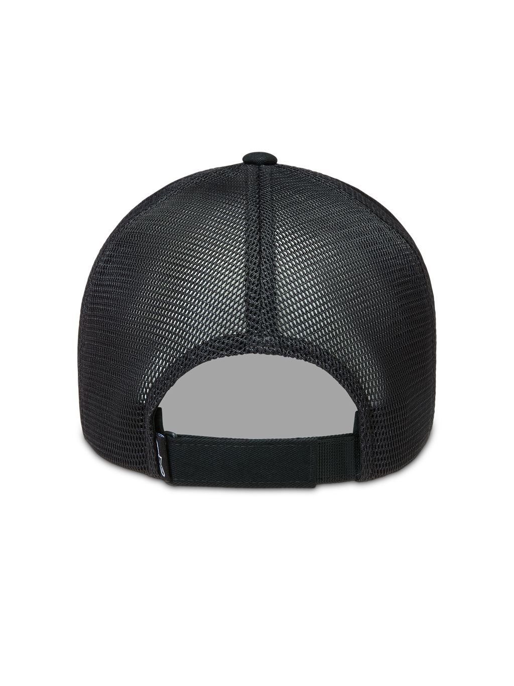 Alpinestars Augment Trucker-Mütze, schwarze Sportswear-Kappe, Rückansicht mit Poly-Diamant-Mesh und verstellbarem Verschluss.