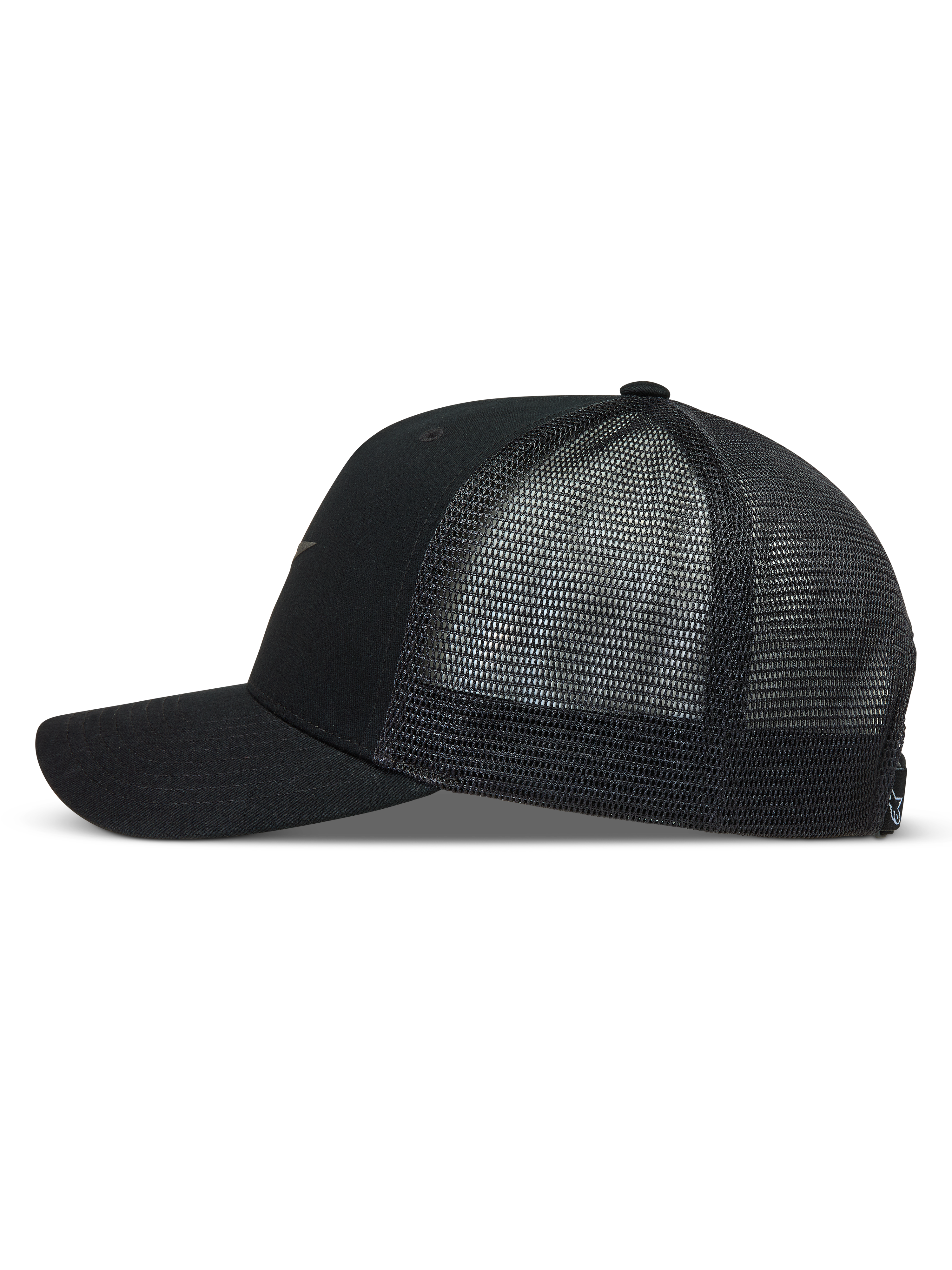 Alpinestars Augment Trucker-Mütze, Sport-Kappe in Schwarz mit Twill-Front, gebogenem Schirm und atmungsaktivem Mesh-Rücken.