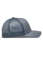 Alpinestars Augment Trucker-Mütze, graue Sportswear-Kappe mit atmungsaktivem Mesh-Rücken und gebogenem Schirm, Seitenansicht.