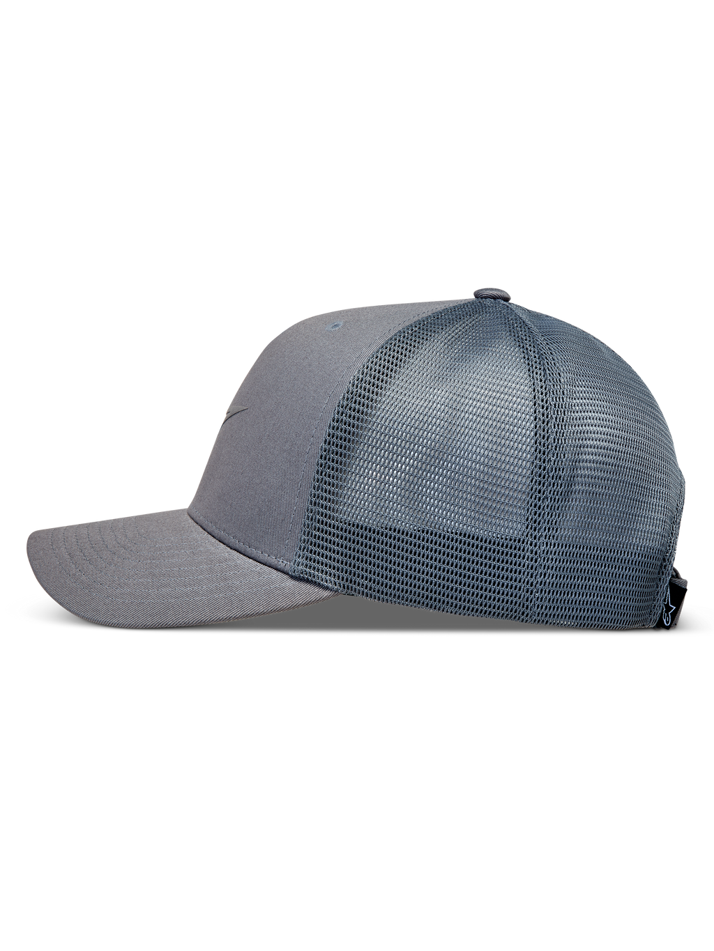Alpinestars Augment Trucker-Mütze, graue Sportswear-Kappe mit Twill-Front, Mesh-Rückseite und gebogenem Schirm.