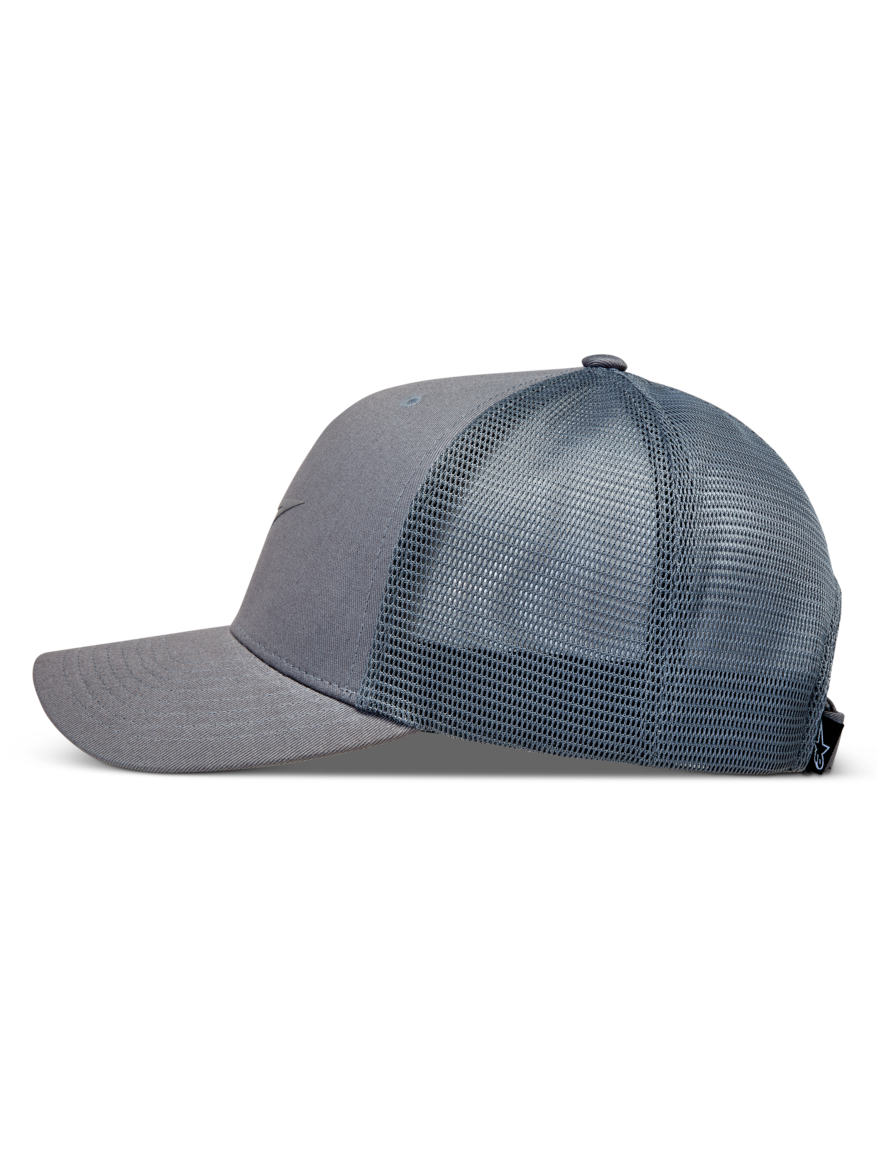 Alpinestars Augment Trucker-Mütze, graue Sportswear-Kappe mit Twill-Front, Mesh-Rückseite und gebogenem Schirm.