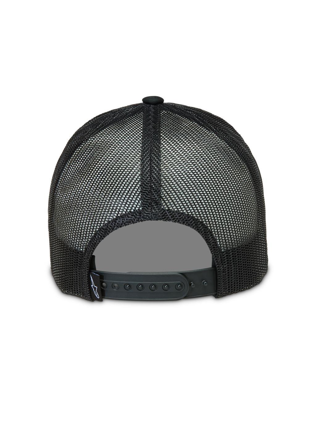 Alpinestars Baron Trucker-Mütze, Sportswear-Kappe in Schwarz mit atmungsaktivem Poly-Mesh-Gewebe auf der Rückseite und verstellbarem Snapback-Verschluss.
