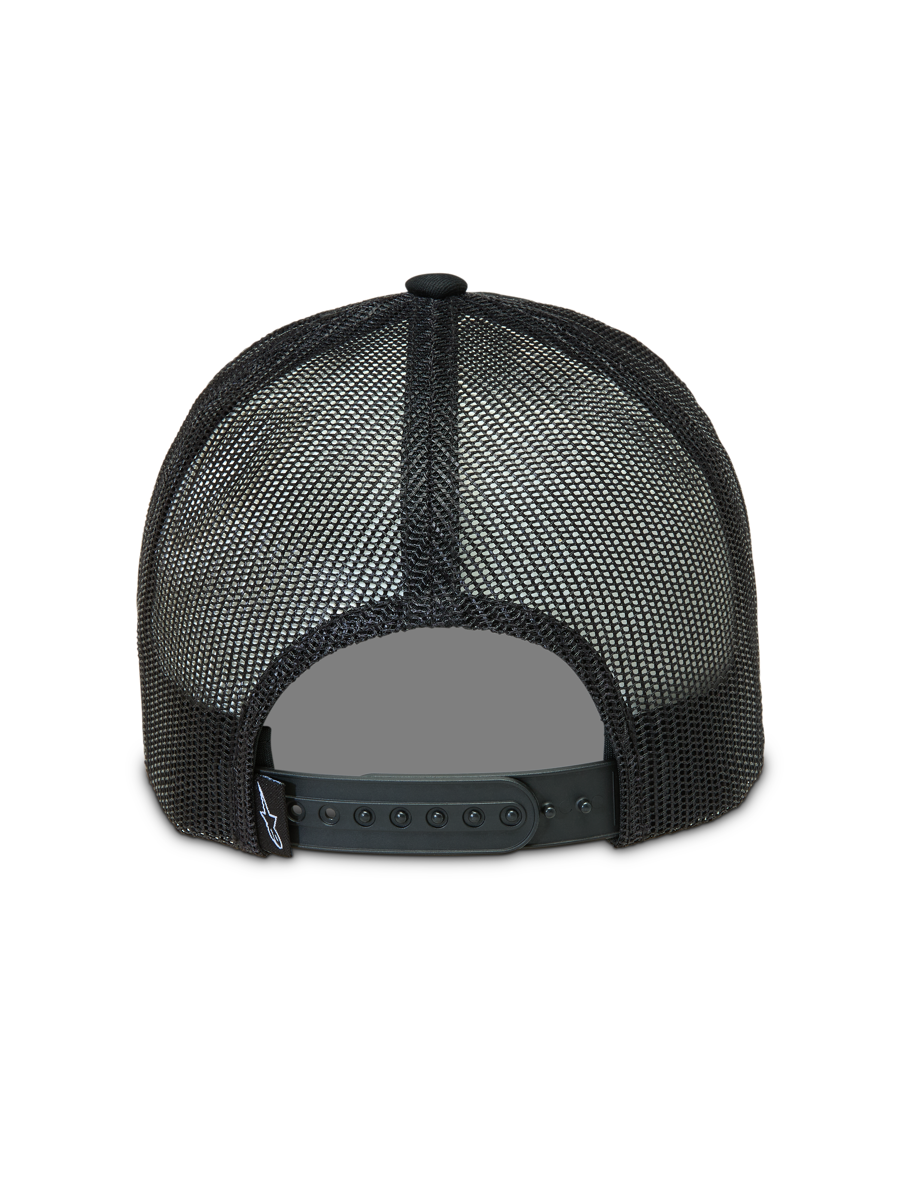 Alpinestars Baron Trucker-Mütze, Sportswear-Kappe in Schwarz mit atmungsaktivem Poly-Mesh-Gewebe auf der Rückseite und verstellbarem Snapback-Verschluss.