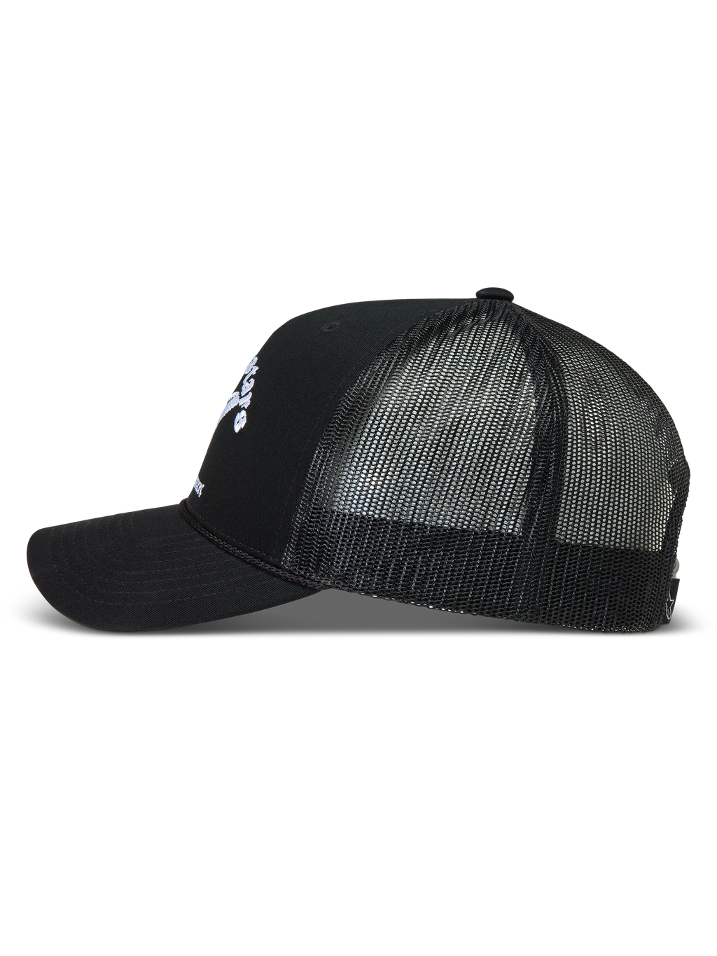 Alpinestars Baron Trucker-Mütze, schwarze Sportswear-Kappe mit atmungsaktivem Mesh-Rücken und gebogenem Schirm.
