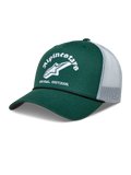 Alpinestars Baron Trucker-Mütze, Sportswear-Kappe in Grün und Weiß mit gebogenem Schirm und Mesh-Rückseite.