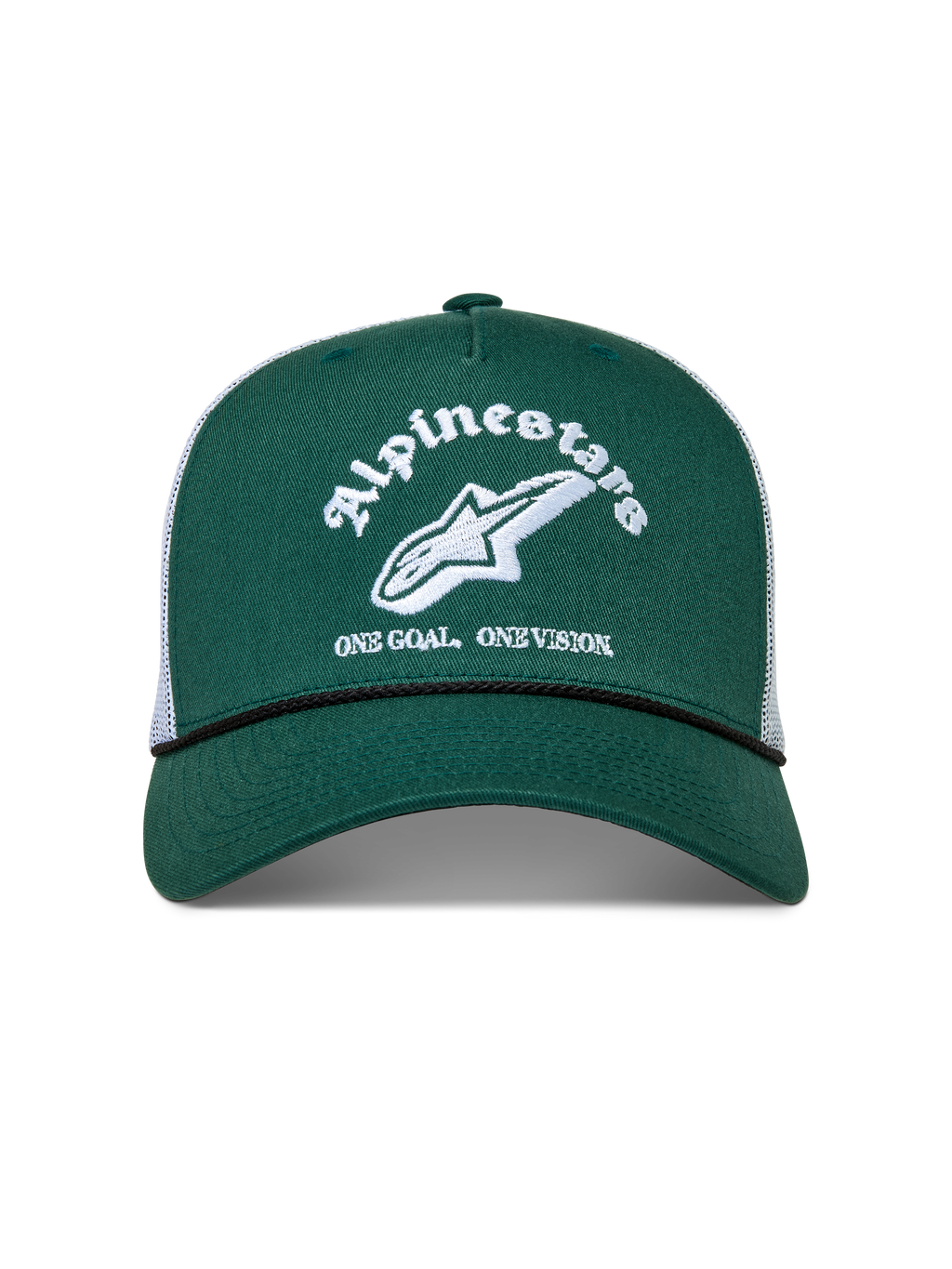 Alpinestars Baron Trucker-Mütze, grün-weiße Sportswear-Cap mit gebogenem Schirm und strukturierter Twill-Krone.