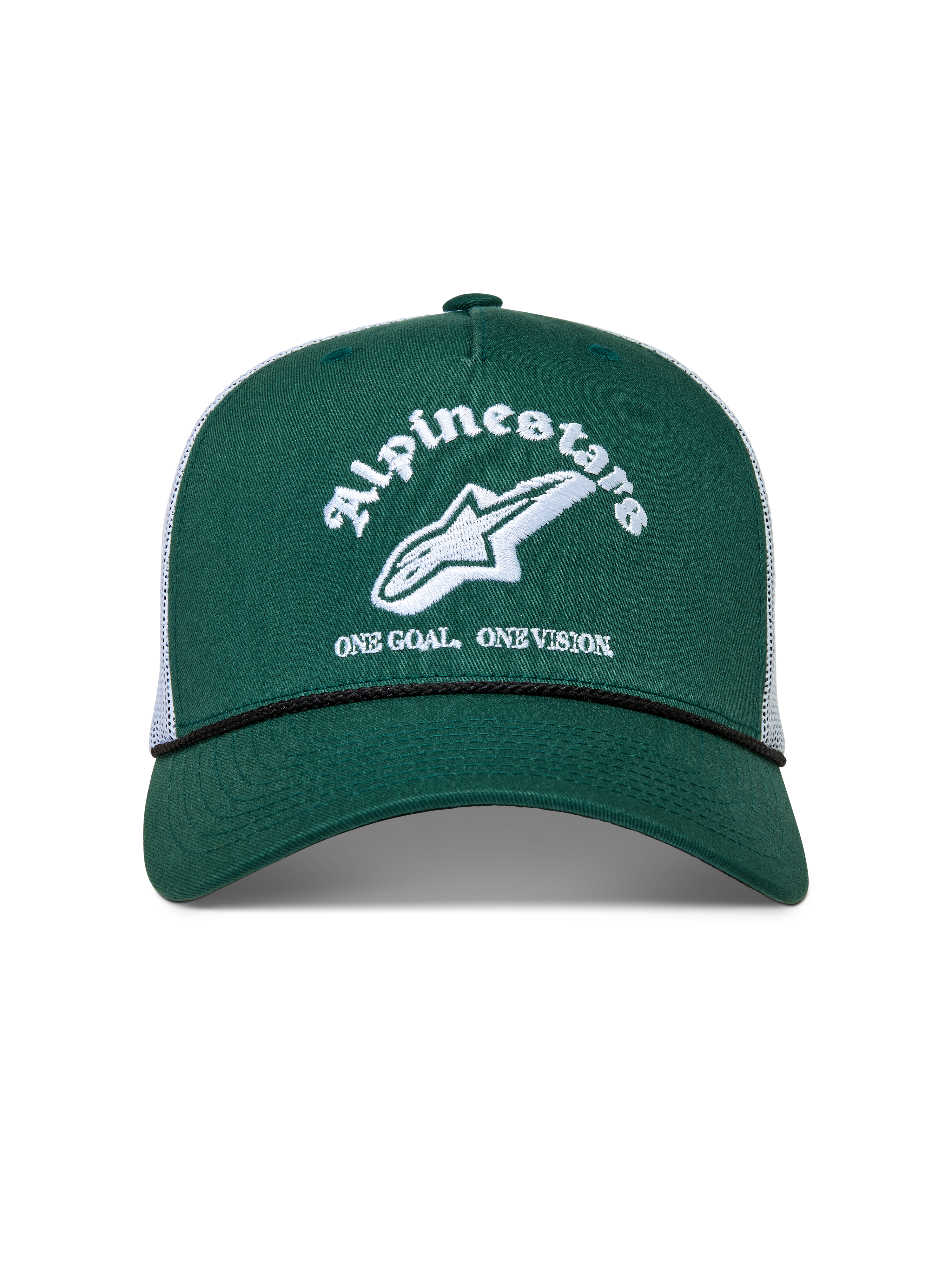 Alpinestars Baron Trucker-Mütze, grün-weiße Sportswear-Cap mit gebogenem Schirm und strukturierter Twill-Krone.