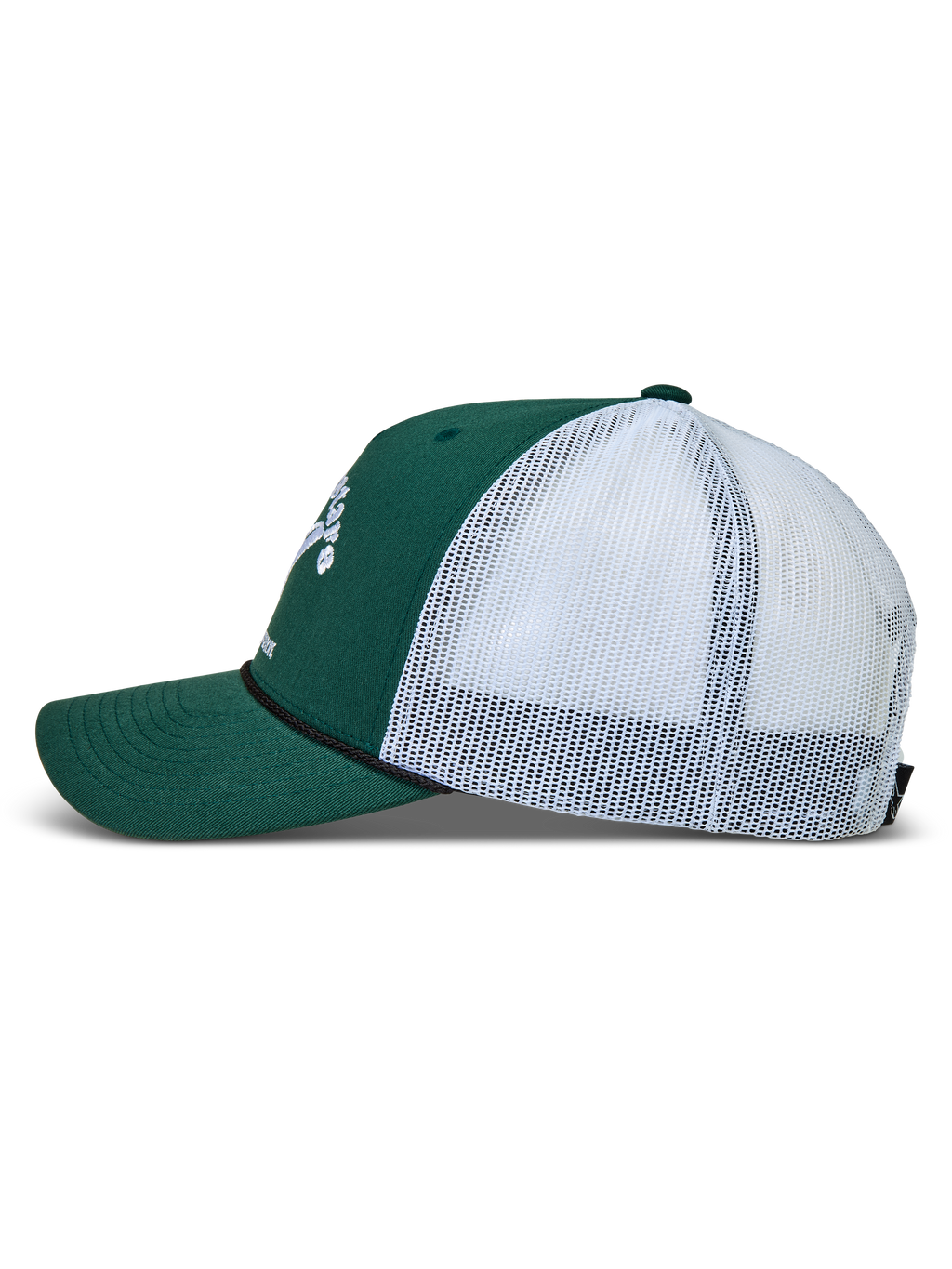 Alpinestars Baron Trucker-Mütze, Sportswear-Kappe in Grün und Weiß, Twill-Front und Mesh-Rückseite, Seitenansicht.