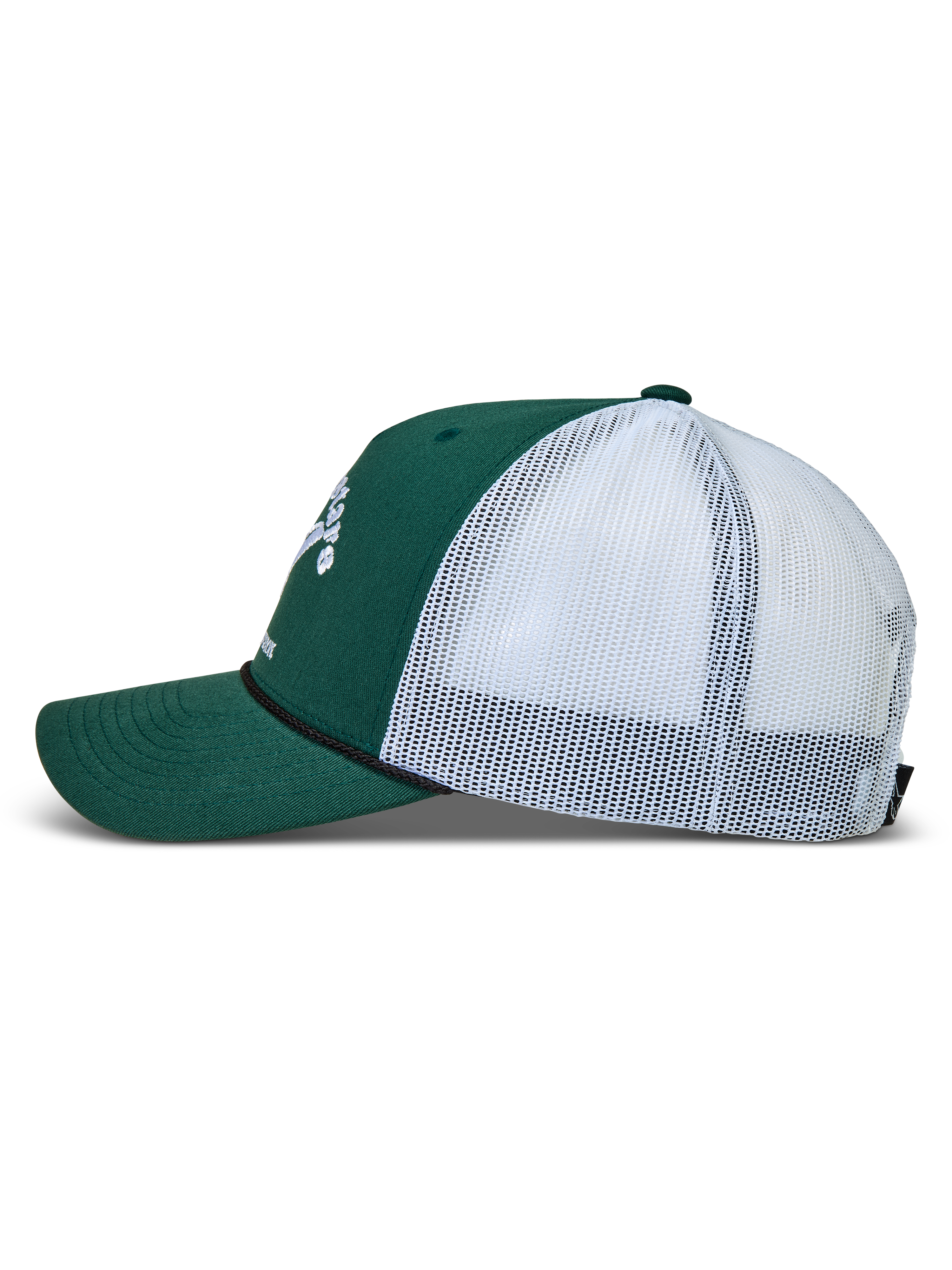 Alpinestars Baron Trucker-Mütze, Sportswear-Kappe in Grün und Weiß, Twill-Front und Mesh-Rückseite, Seitenansicht.