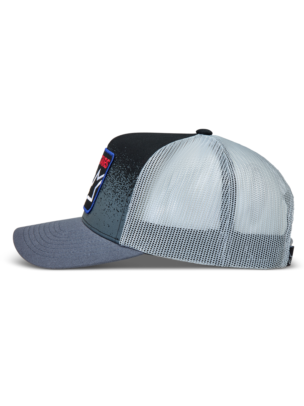 Alpinestars Gravel Trucker-Mütze, Sportswear-Kappe in Grau und Schwarz, Twill-Front mit Mesh-Rückseite und Snapback.