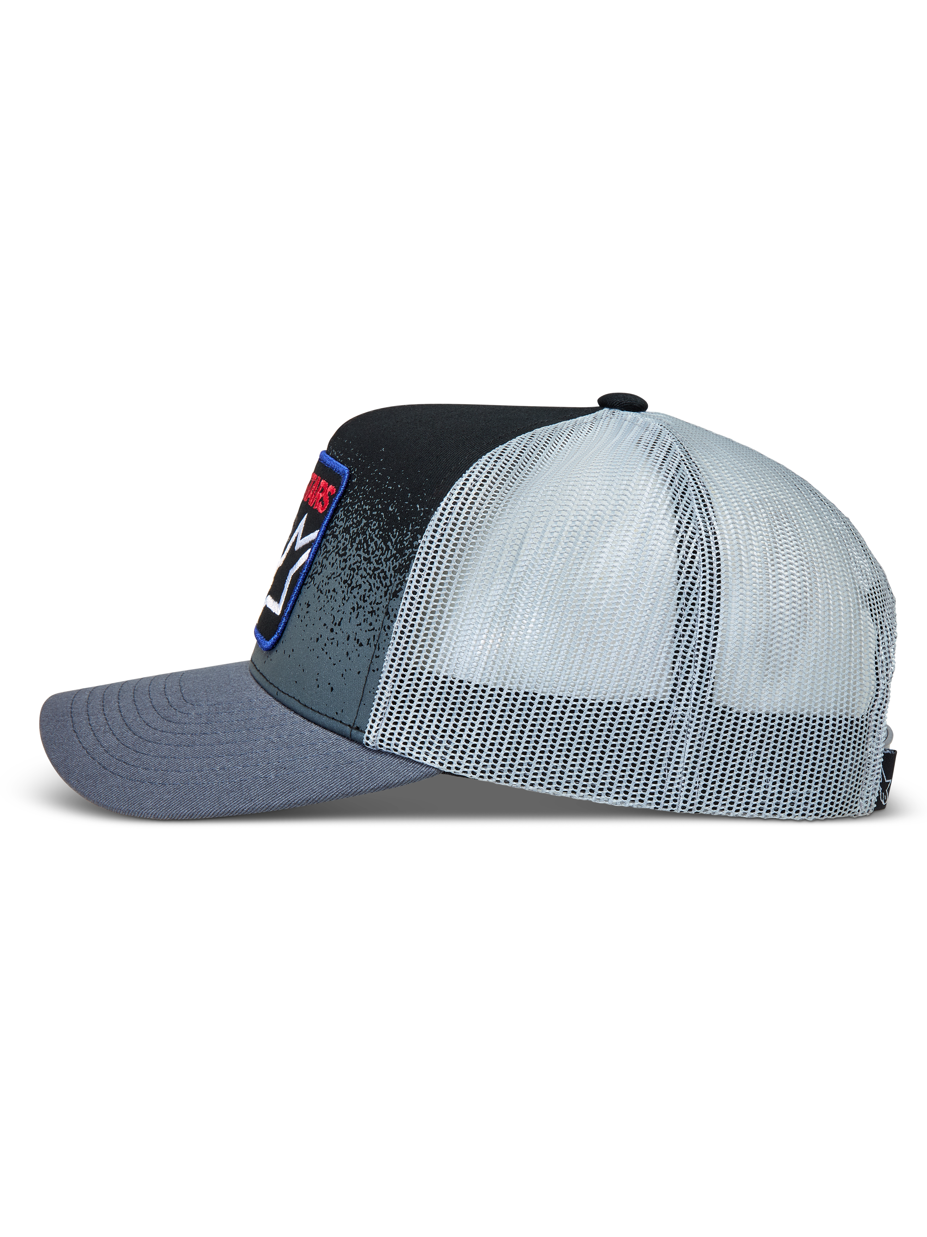 Alpinestars Gravel Trucker-Mütze, Sportswear-Kappe in Grau und Schwarz, Twill-Front mit Mesh-Rückseite und Snapback.