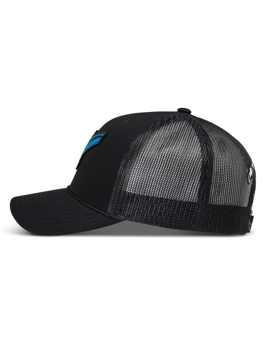 Alpinestars Meteorite Trucker Hat, black sportswear cap with breathable mesh back, curved bill, and structured crown.