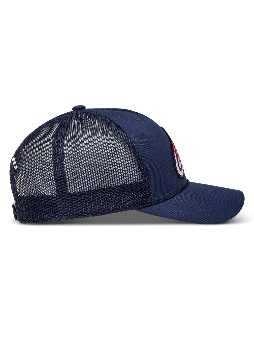 Alpinestars Meteorite Trucker-Mütze, Sportswear-Kappe in Blau mit strukturierter Krone, Mesh-Rückseite, gebogenem Schirm und seitlichem Logo-Patch.