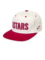 Alpinestars Stadium Snapback Kappe in Weiß und Rot mit strukturierter Krone, flachem Schirm und Astars-Logo-Applikation.