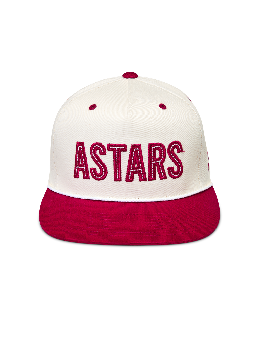 Alpinestars Stadium Snapback Kappe, Weiß und Rot, Sportswear-Kappe mit flachem Schirm und ASTARS-Logo-Applikation.
