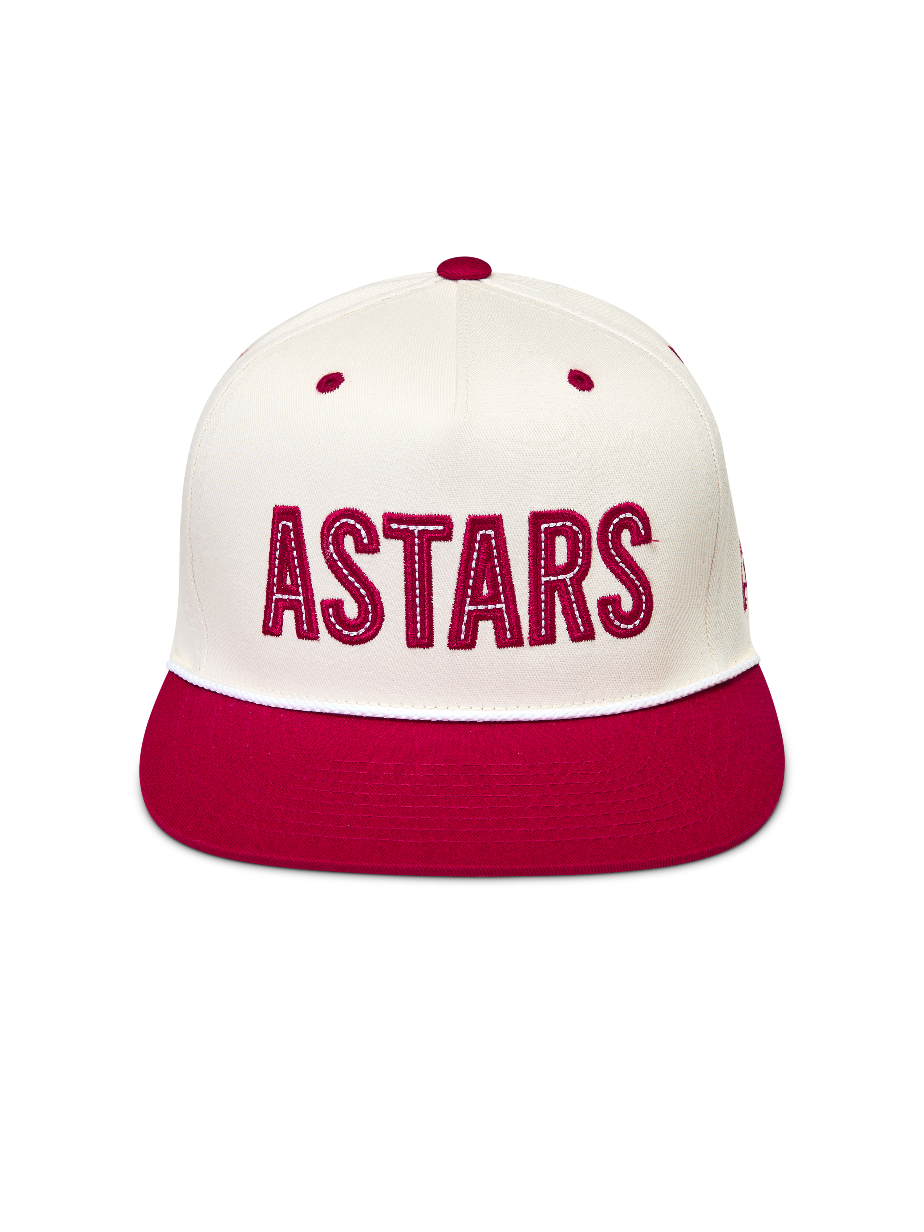 Alpinestars Stadium Snapback Kappe, Weiß und Rot, Sportswear-Kappe mit flachem Schirm und ASTARS-Logo-Applikation.