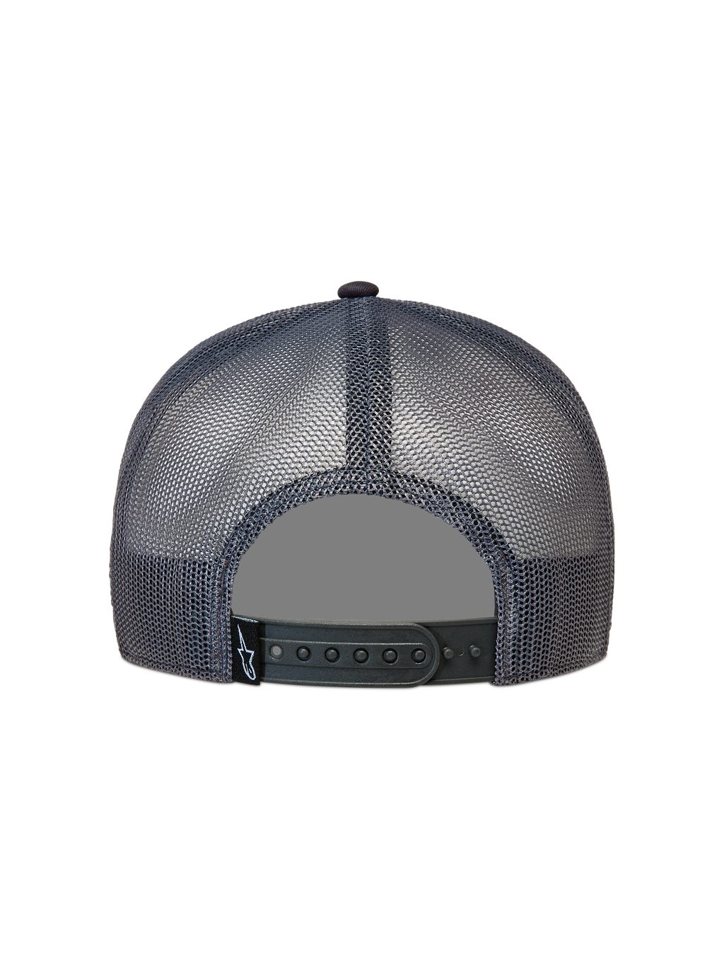 Alpinestars Ten Trucker-Mütze, Rückansicht der dunkelgrauen Mesh-Kappe mit Snapback-Verschluss und Astars-Logo-Etikett.