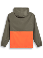 Alpinestars Speeder Windbreaker-Jacke, leichte Kapuzenjacke, Military Orange und Olivgrün, Rückansicht mit Color-Block-Design, Kapuze und elastischen Bündchen