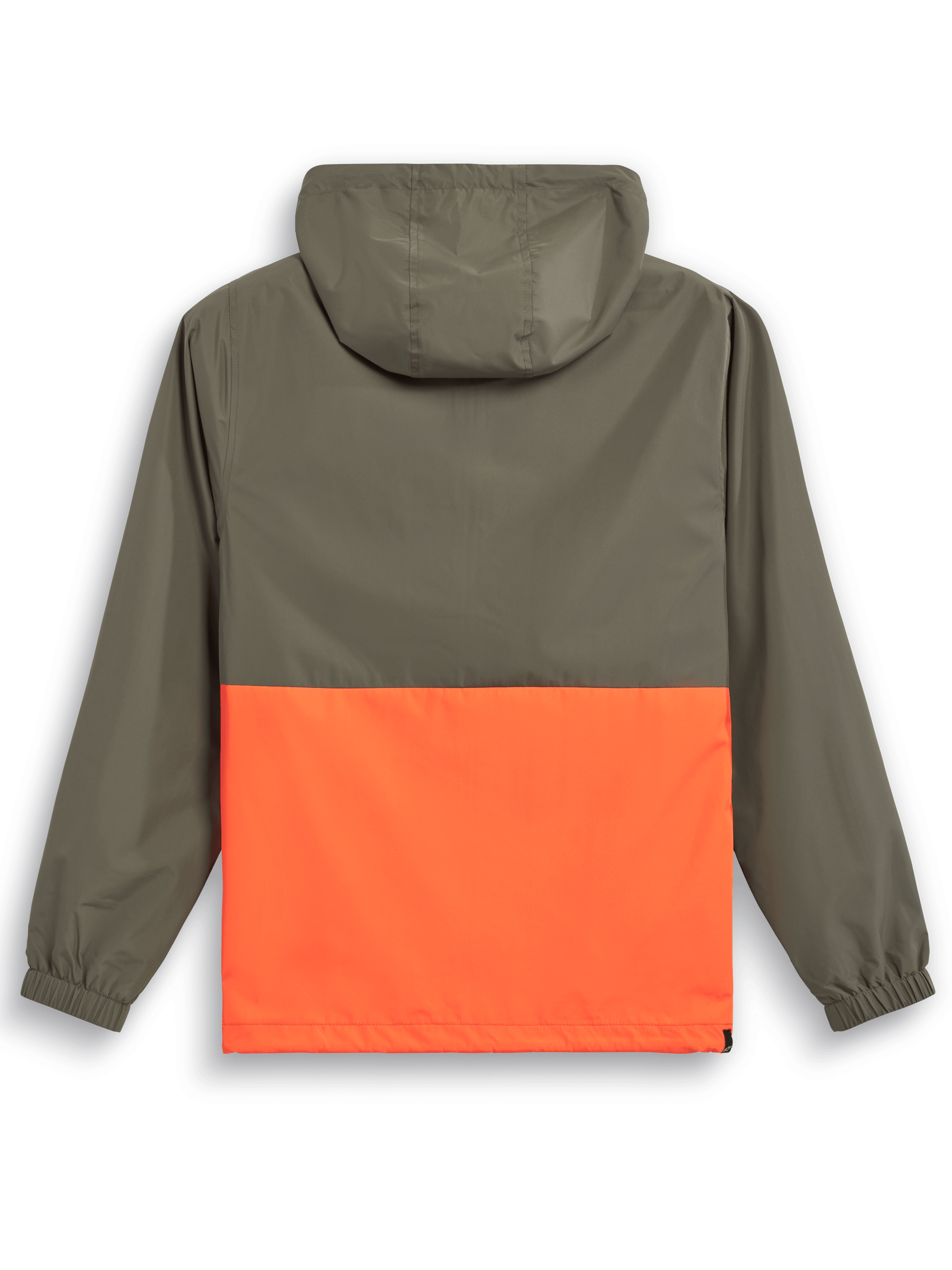 Alpinestars Speeder Windbreaker-Jacke, leichte Kapuzenjacke, Military Orange und Olivgrün, Rückansicht mit Color-Block-Design, Kapuze und elastischen Bündchen