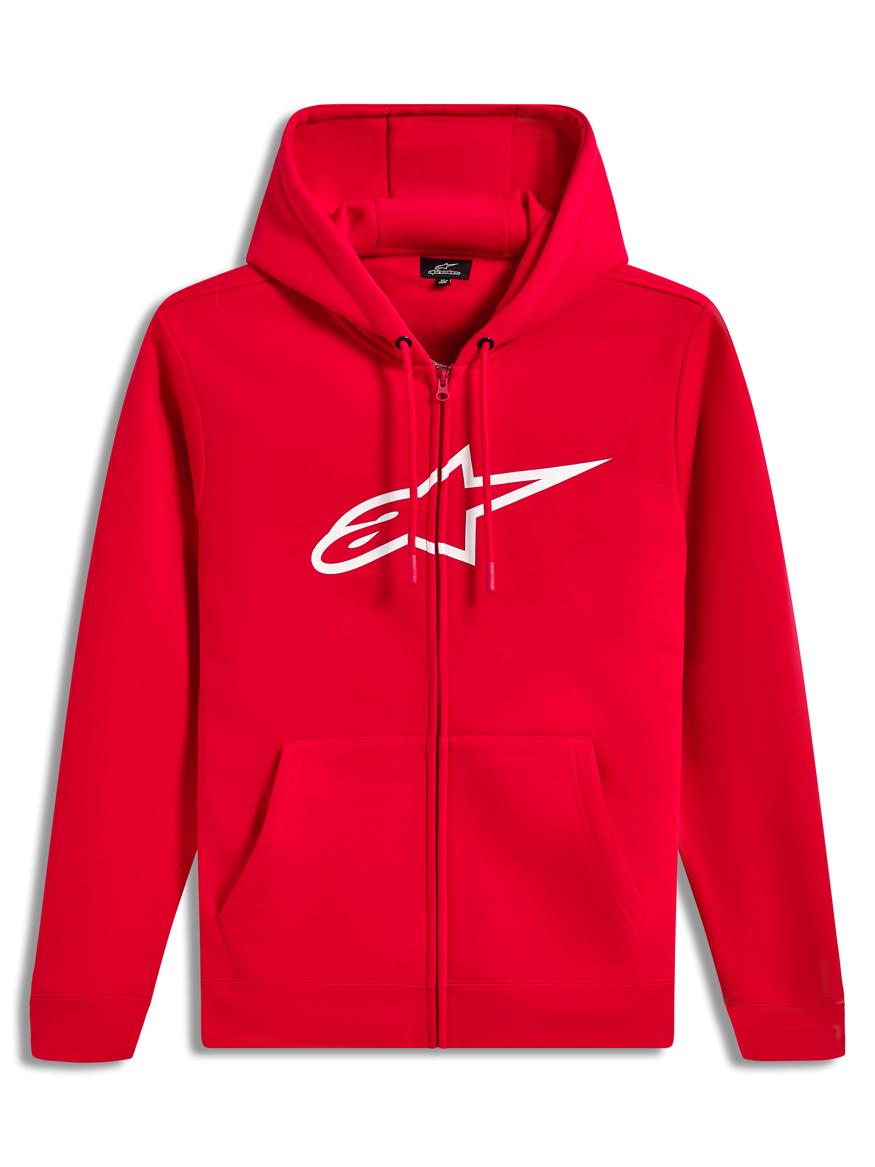 Alpinestars Ageless Zip V3 Hoodie, Red and White zip-front sportswear fleece with a bold chest logo and drawstring hood.