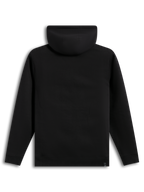 Alpinestars Ageless V3 Hoodie, Rückansicht eines schwarzen Fleece-Sportswear-Kapuzenpullovers mit Rippbündchen und Saum.