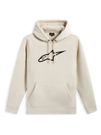 Alpinestars Ageless V3 Hoodie, lässiger Fleece-Pullover, Off-White mit schwarz besticktem Stern-Logo, Kapuze mit Kordelzug, Kängurutasche, Rippbündchen und Saum, motorsportinspirierte Streetwear