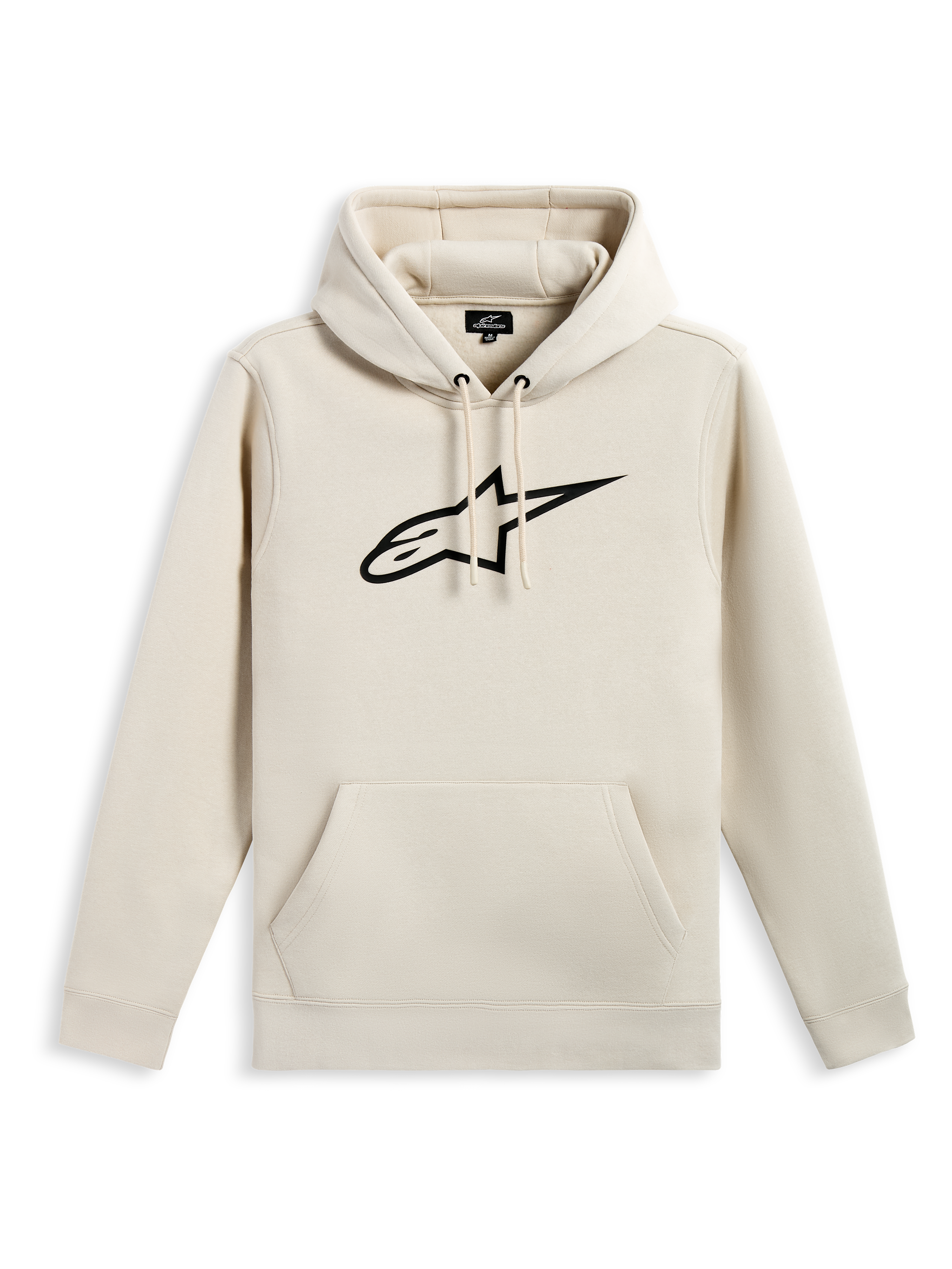 Alpinestars Ageless V3 Hoodie, lässiger Fleece-Pullover, Off-White mit schwarz besticktem Stern-Logo, Kapuze mit Kordelzug, Kängurutasche, Rippbündchen und Saum, motorsportinspirierte Streetwear