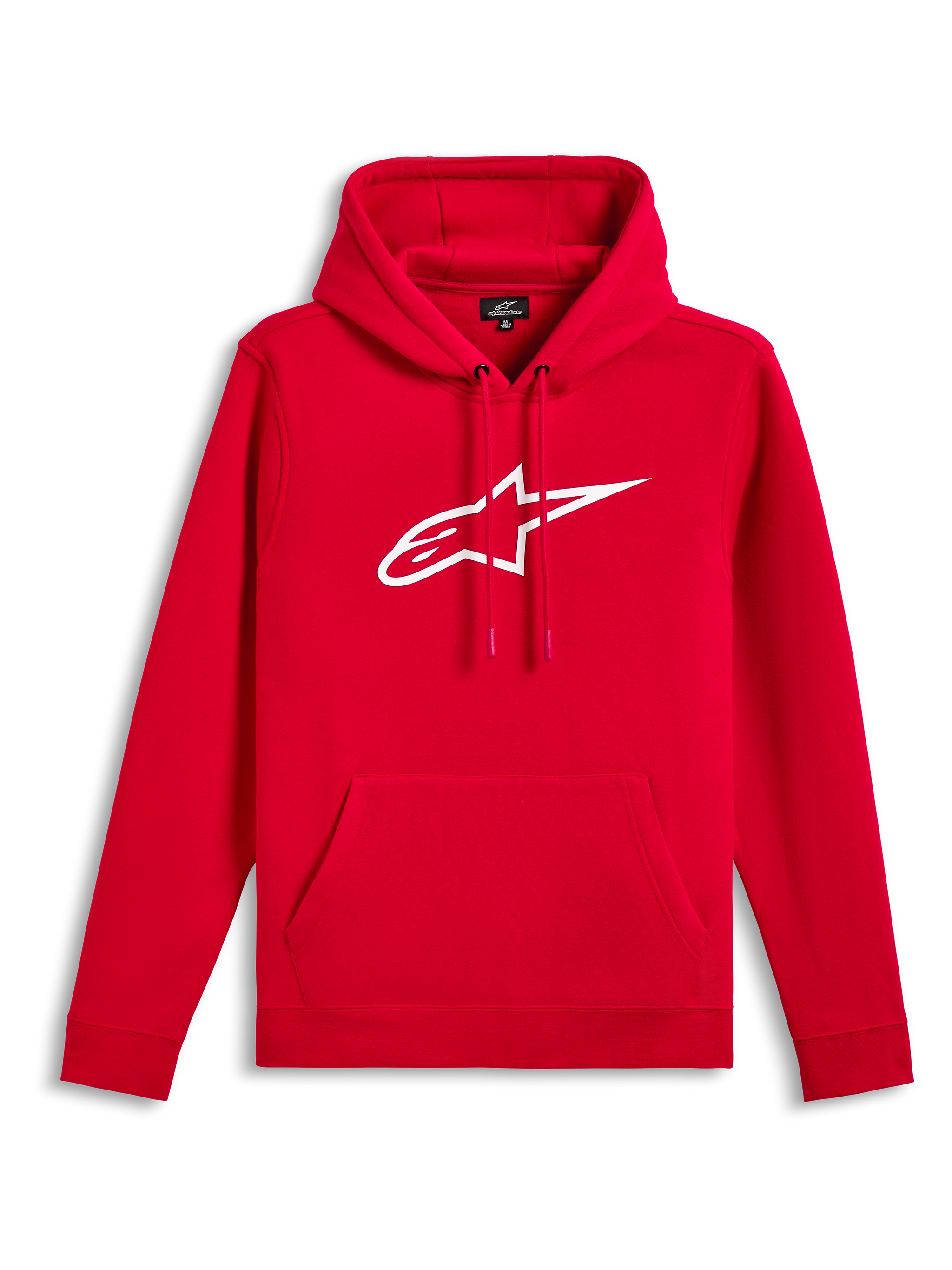 Alpinestars Ageless V3 Hoodie, Rot mit weißem gesticktem Logo, Kapuzenpullover aus Fleece, Kapuze mit Kordelzug, Kängurutasche, lässige Motorsport-inspirierte Streetwear