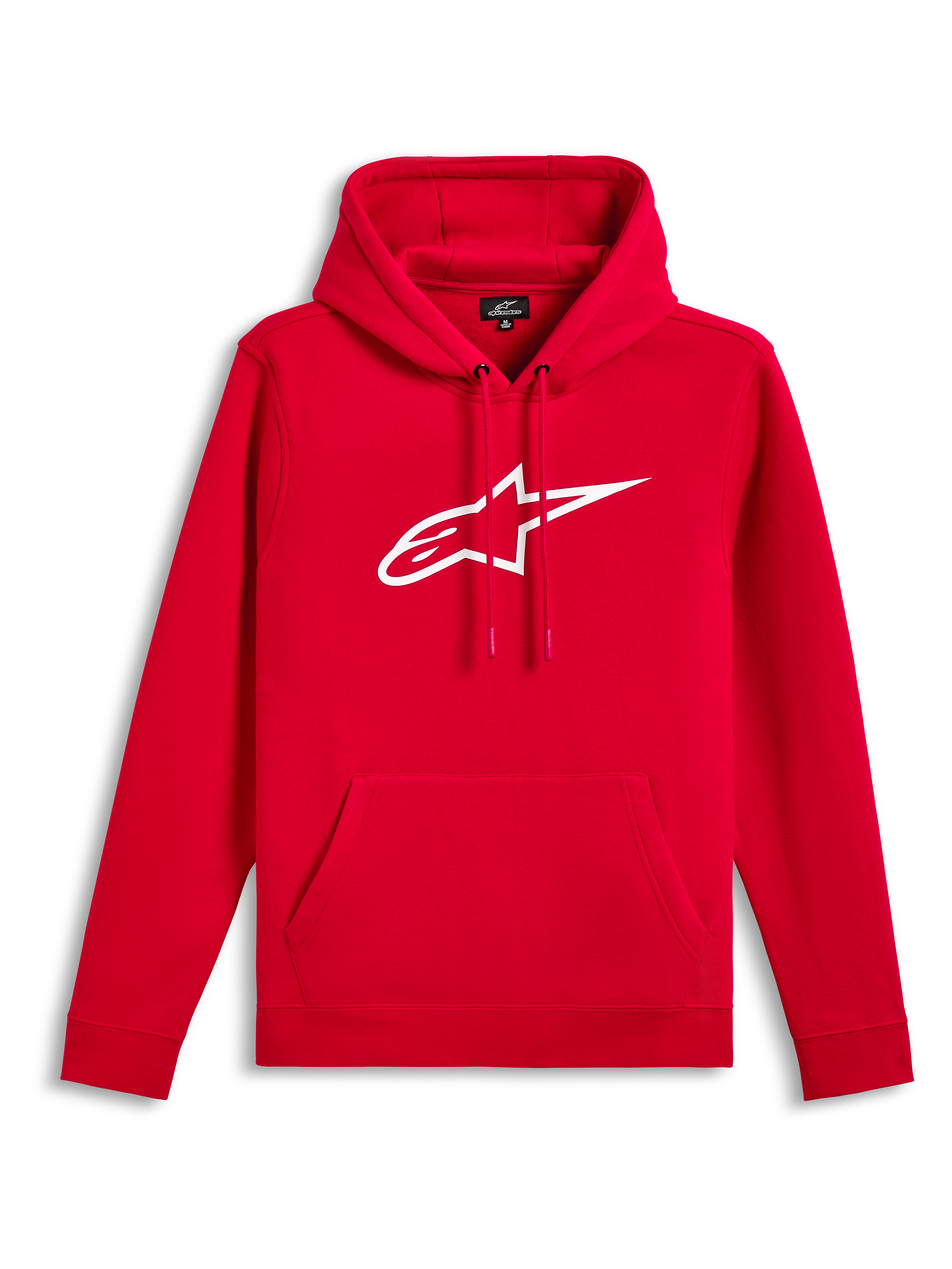 Alpinestars Ageless V3 Hoodie, Rot mit weißem gesticktem Logo, Kapuzenpullover aus Fleece, Kapuze mit Kordelzug, Kängurutasche, lässige Motorsport-inspirierte Streetwear