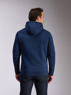 Alpinestars Ride V3 Hoodie, marineblauer Fleece-Kapuzenpullover, Rückansicht mit einfarbig blauem Design, jerseygefütterte Kapuze, Rippstrickbündchen an Ärmeln und Saum, lässige Motorsport-Streetwear