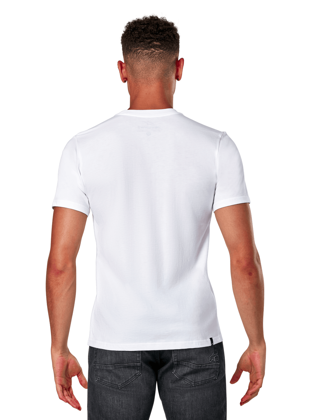 Alpinestars Elliptic CSF Tee, Kurzarm-T-Shirt, Weiß, Rückansicht am Model in dunkelgrauen Jeans, Casual Motorsport Streetwear